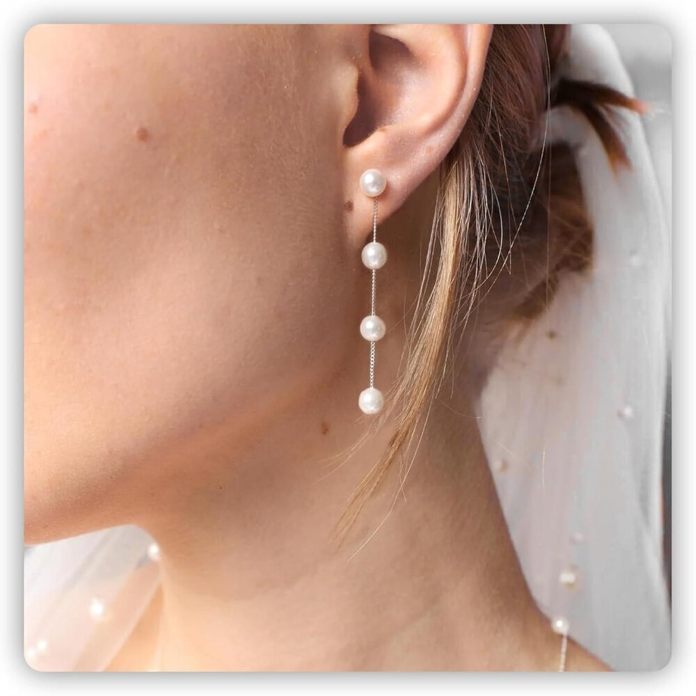 Sterling Silver Pearl Drop Earrings Dangle Hypoallergenic Gift Women